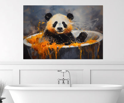 Cute Panda in the Bathtub Painting Canvas Print, Bathroom Wall Art, Bathroom Wall Decor, Nursery Canvas Art, Baby Room Decor