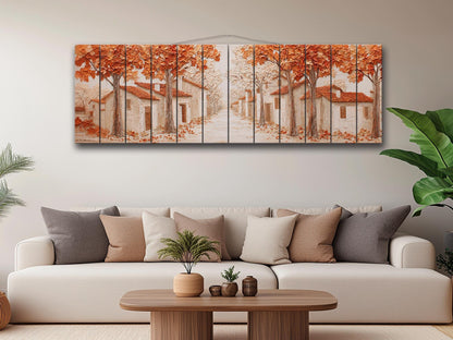 Autumn Lane Wood Art – Rustic Wood Decor With Textured Leaf Relief & Warm Copper Tones