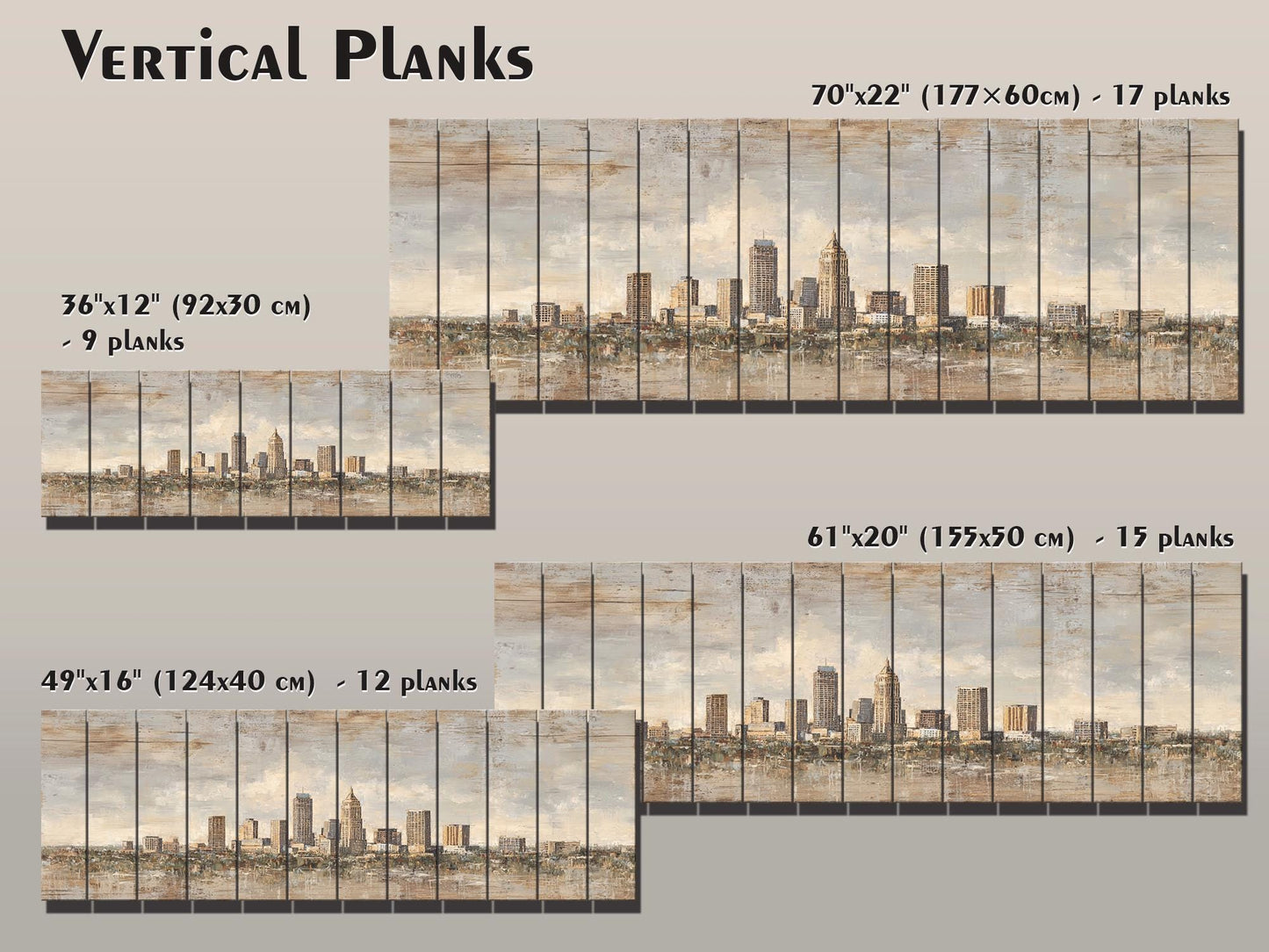 Indianapolis Skyline Wood Print – Rustic Wood Art | Beige Sunlight Painting