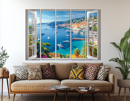 French Riviera Canvas Print - Open Window Scenic Cote d'Azur Wall Art, Ready to Hang