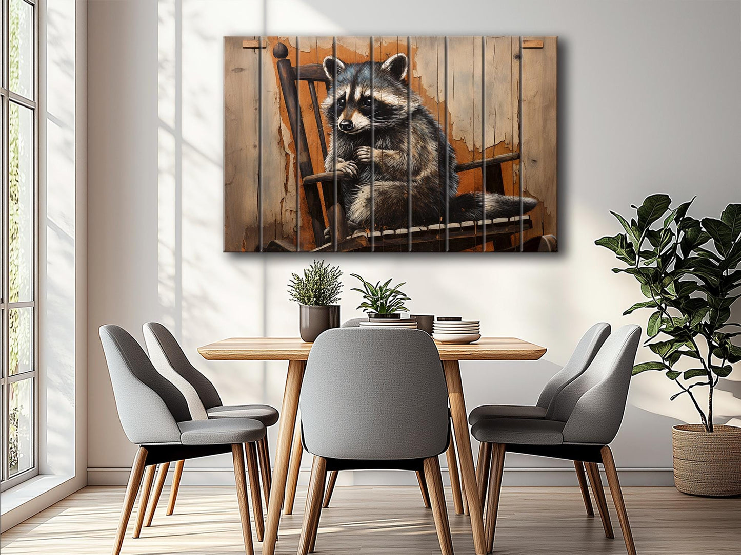 Raccoon Wall Art – Vintage Animal Artwork Printed on Distressed Wood Planks