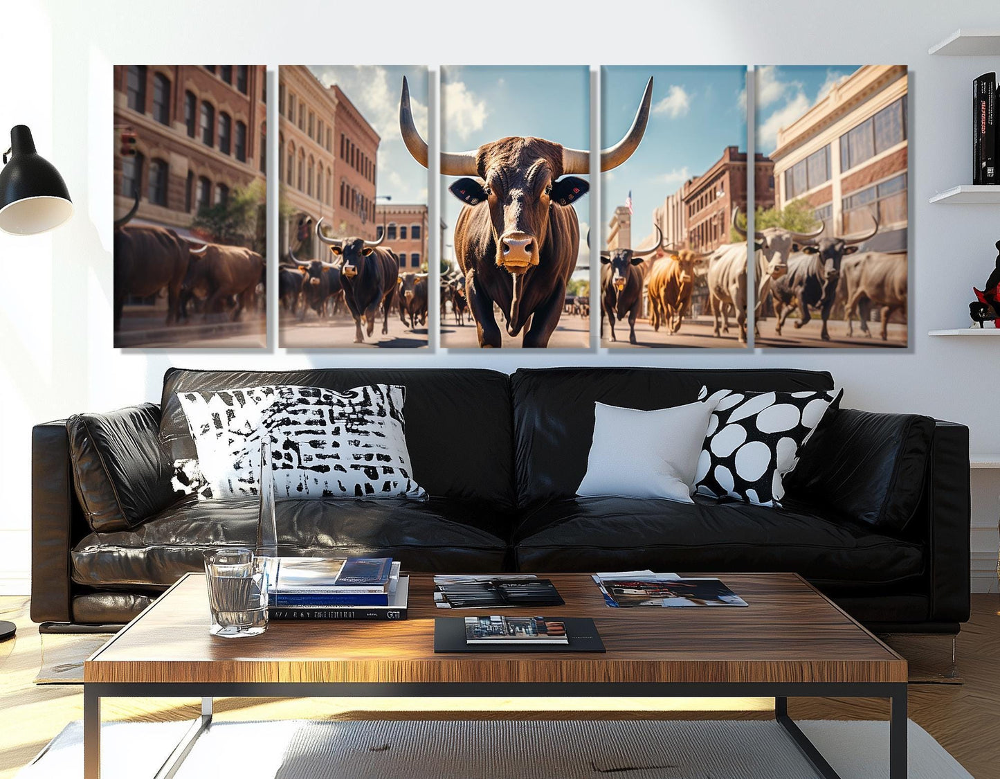 Fort Worth Bulls Canvas Framed Cotton Print – Running Bulls Poster | Ready to Hang Art