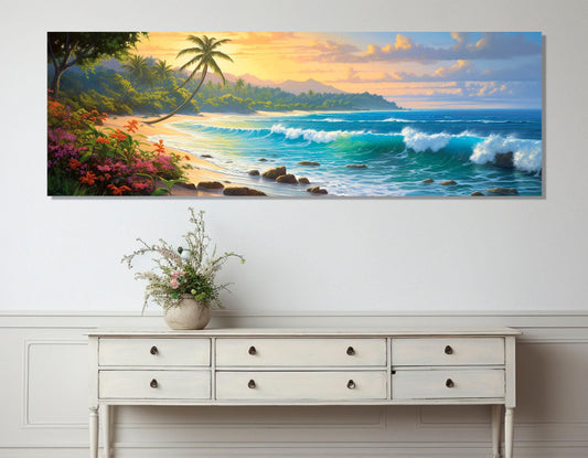 Beach Painting Canvas Print – Large Tropical Beach Wall Art | Framed & Ready to Hang