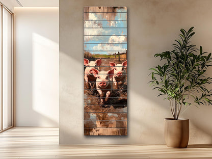 Wood Wall Art – Piglet Painting Print on Wood – Playful Farm Animal Wall Decor – Rustic Wood Print for Country Homes