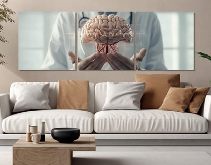 Human Brain Canvas Print – Framed Gallery Wrapped Art for Psychologist Office Decor