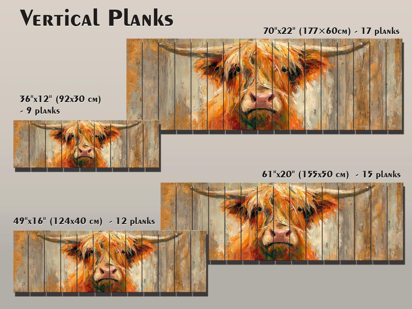 Rustic Wood Wall Art – Cheerful Highland Cow Print | Farmhouse Wall Decor