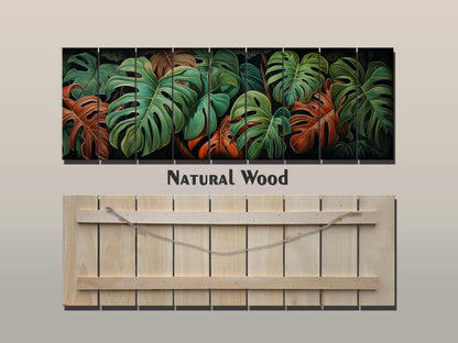 Wood Wall Art – Large Floral Wood Print with Philodendron Leaf Art | Rustic Farmhouse Decor
