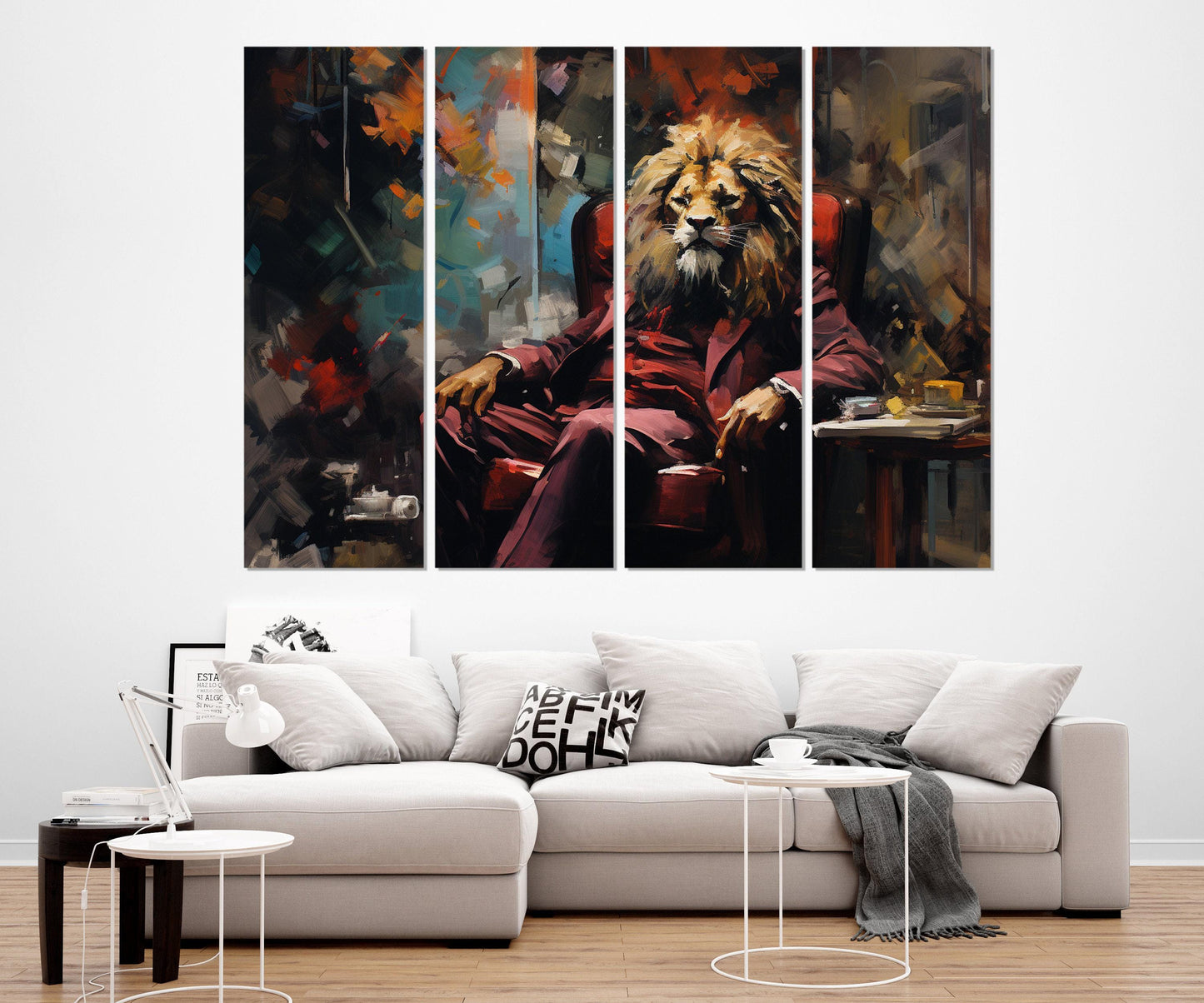 Lion In A Suit Canvas | Boss Office Decor - Framed Canvas Print Ready To Hang