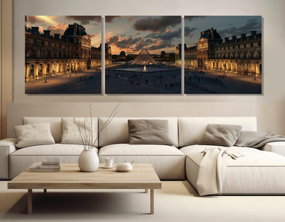 Louvre at Night Canvas – Paris Wall Art | Abstract Cotton Canvas Print, Framed & Ready to Hang