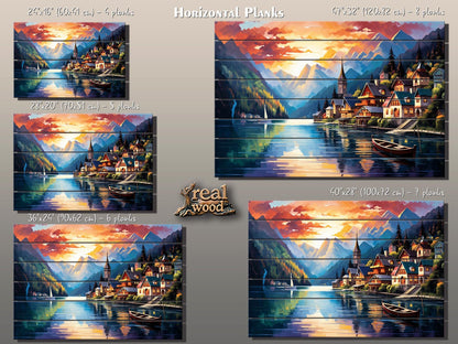 Wood Wall Art – Hallstatt Lake Print on Wood | Alpine Landscape Rustic Decor