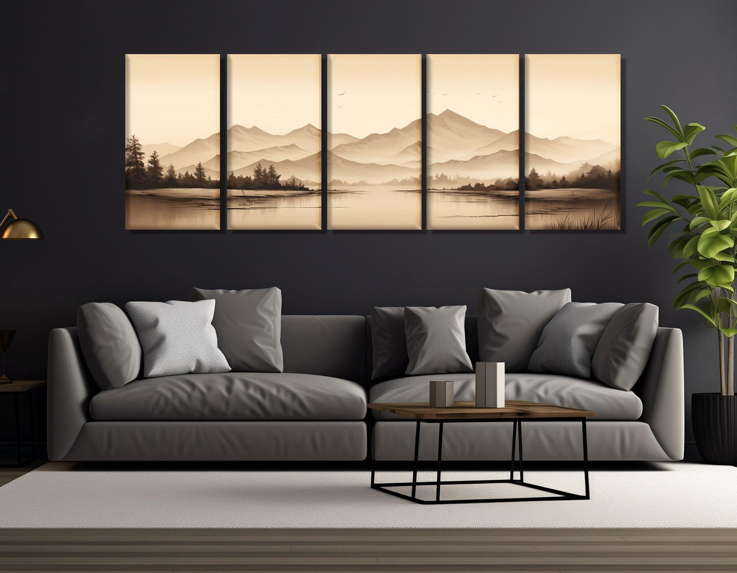 Sepia Forest Lake Canvas – Mountain Landscape Art | Framed & Ready to Hang