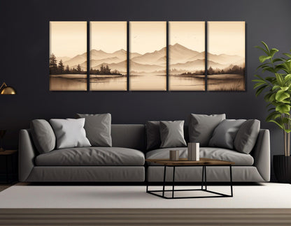 Sepia Forest Lake Canvas – Mountain Landscape Art | Framed & Ready to Hang