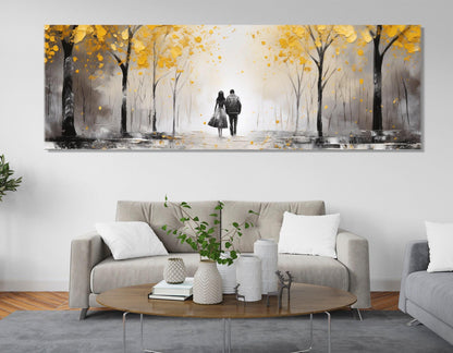 Autumn Forest Canvas Romantic Wall Art – Framed Couple Canvas Print Ready to Hang