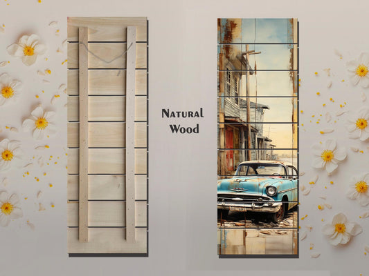 Vintage Cuba Print - Rustic Wood Wall Art on Natural Wooden Planks, Ready to Hang