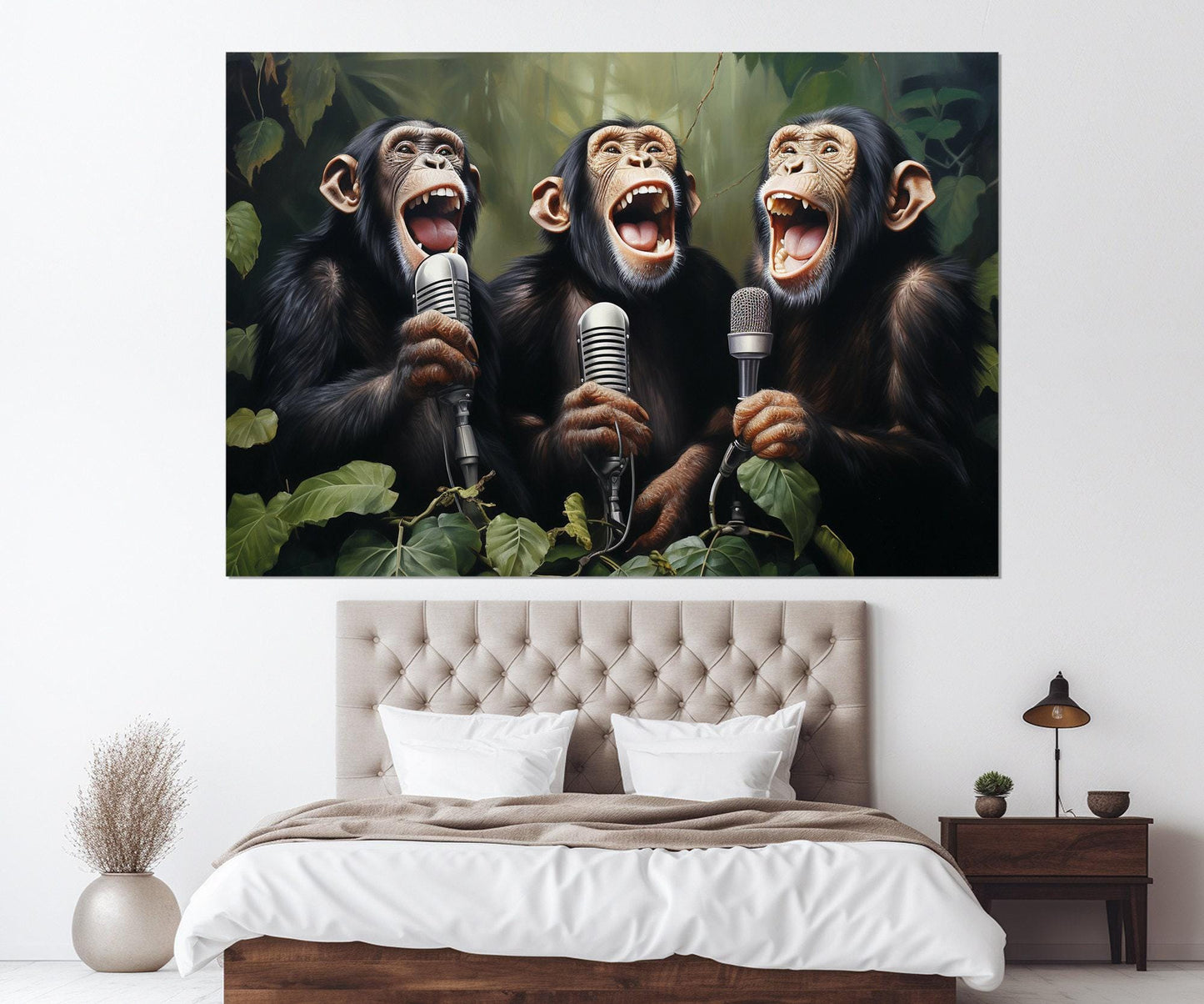 Singing Monkeys Canvas – Funny Music Art Framed Canvas Print Ready to Hang