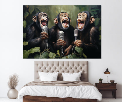Singing Monkeys Canvas – Funny Music Art Framed Canvas Print Ready to Hang