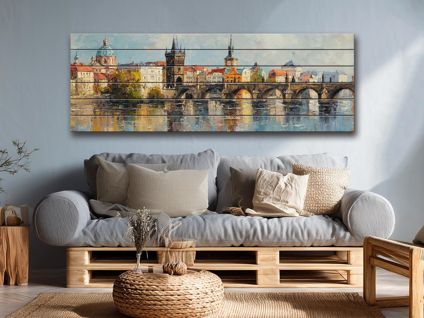 Atlanta Skyline Wood Print – Rustic Wall Art | Beige Cityscape Painting on Distressed Wood