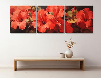 Red Hibiscus Canvas - Large Floral Wall Art | Abstract Flower Painting, Ready to Hang