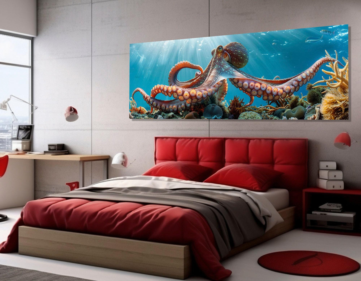 Octopus Canvas Print - Large Octopus Poster | Colorful Coral Reefs Wall Art