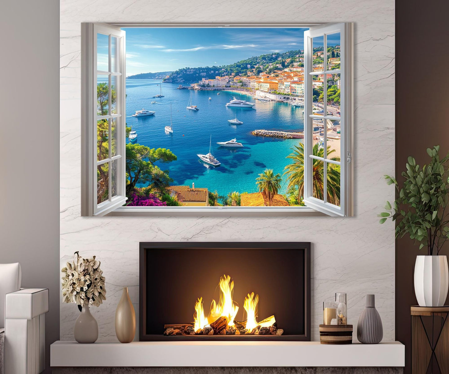 French Riviera Canvas Print - Open Window Scenic Cote d'Azur Wall Art, Ready to Hang