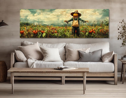 Scarecrow Pumpkin Canvas - Rustic Farmhouse Wall Art | Framed Ready to Hang