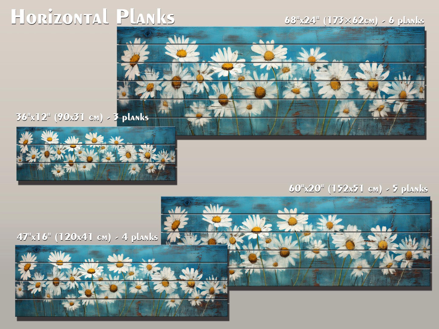 Rustic Daisy Flowers Printed on Natural Wood – Floral Wall Art