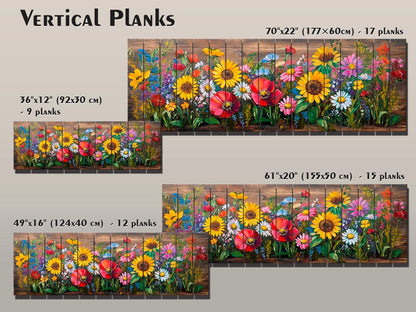 Wood Wall Art – Rustic Floral Wall Art with Daisy Sunflower Poppy Summer Print