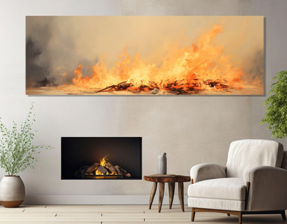 Burning Fire Canvas Print – Large Abstract Fire Painting | Ready to Hang Framed Art