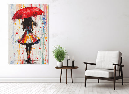 Red Umbrella Canvas - Abstract Street Art Graffiti Wall Decor, Ready to Hang