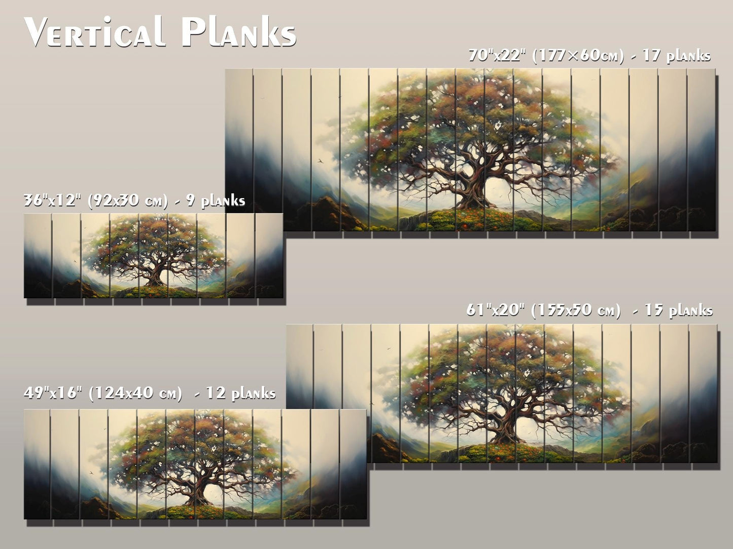 Yggdrasil Tree of Life Natural Wood Art - UV Printed Wood Plank Wall Decor