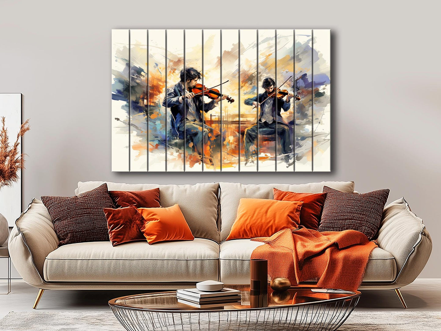 Violinist Wall Art – Abstract Violin Painting on Natural Wood Plank Art, Unique Rustic Music Decor