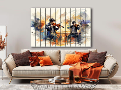 Violinist Wall Art – Abstract Violin Painting on Natural Wood Plank Art, Unique Rustic Music Decor