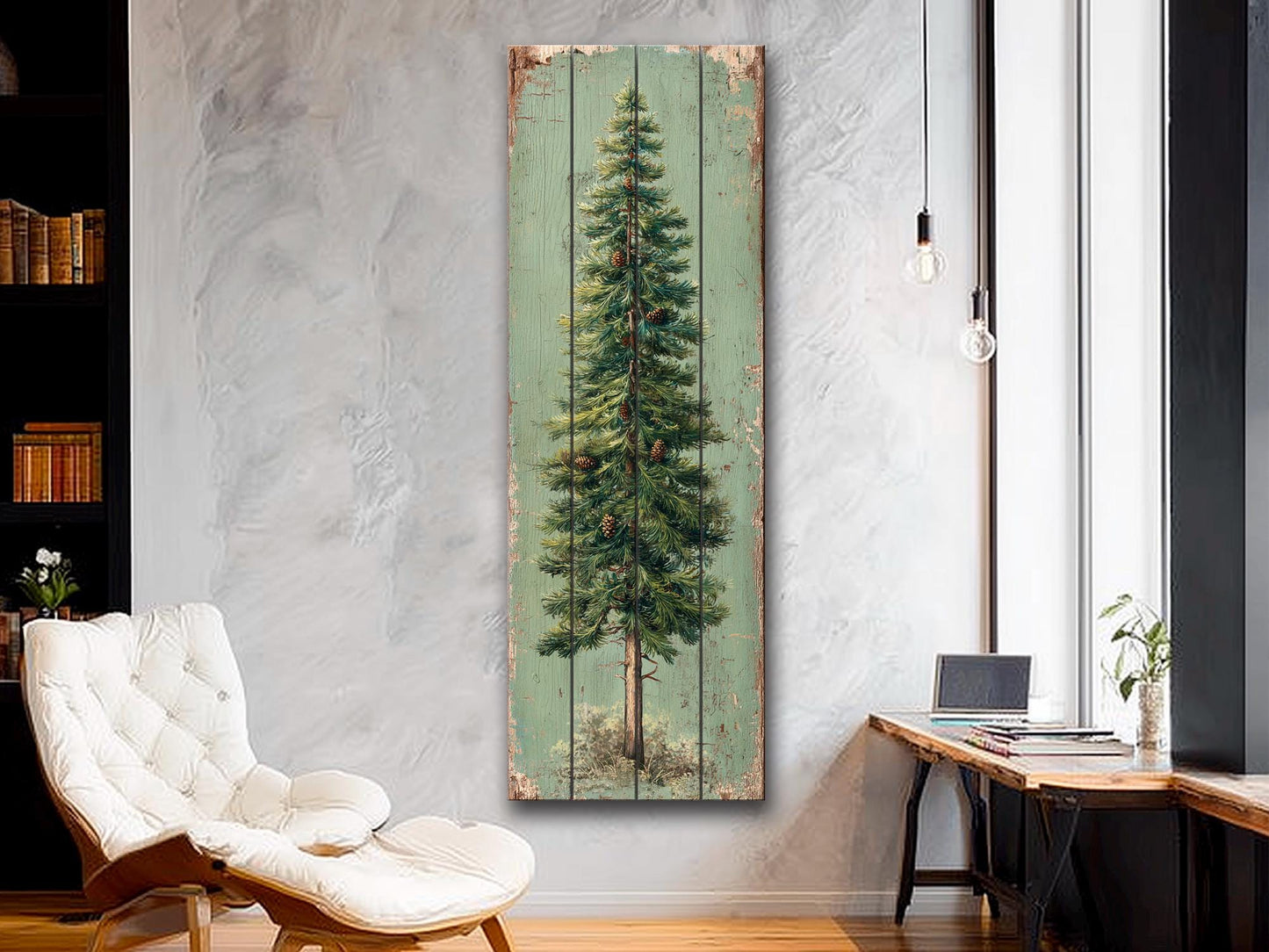 Rustic Wood Wall Art - Stylized Pine Tree Wall Print | Cozy Cabin Decor