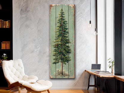 Rustic Wood Wall Art - Stylized Pine Tree Wall Print | Cozy Cabin Decor