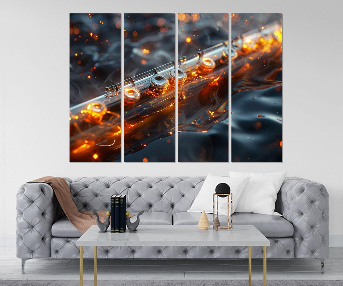 Abstract Flute Painting Canvas Print, Flute Wall Art, Flute Player Gift, Music Class Decor, Flutist Gift, Framed and Ready to Hang