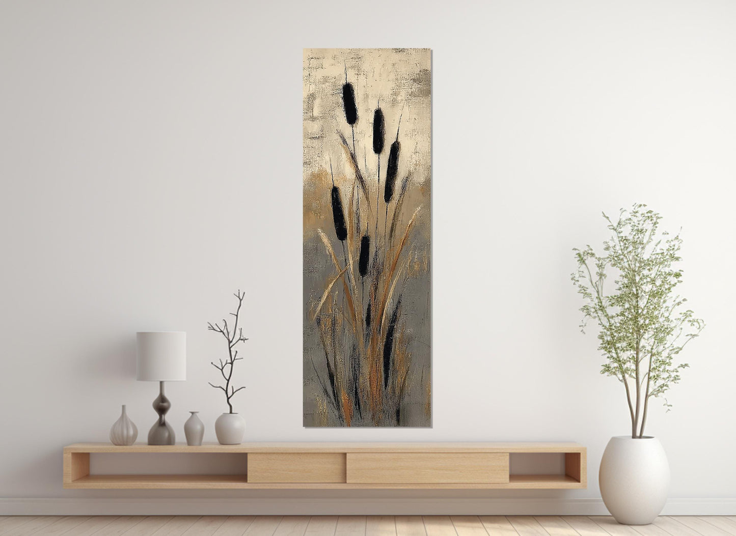 Cattails Abstract Art Canvas Print,  Nature Print, Rustic Wall Decor, Framed and Ready to Hang
