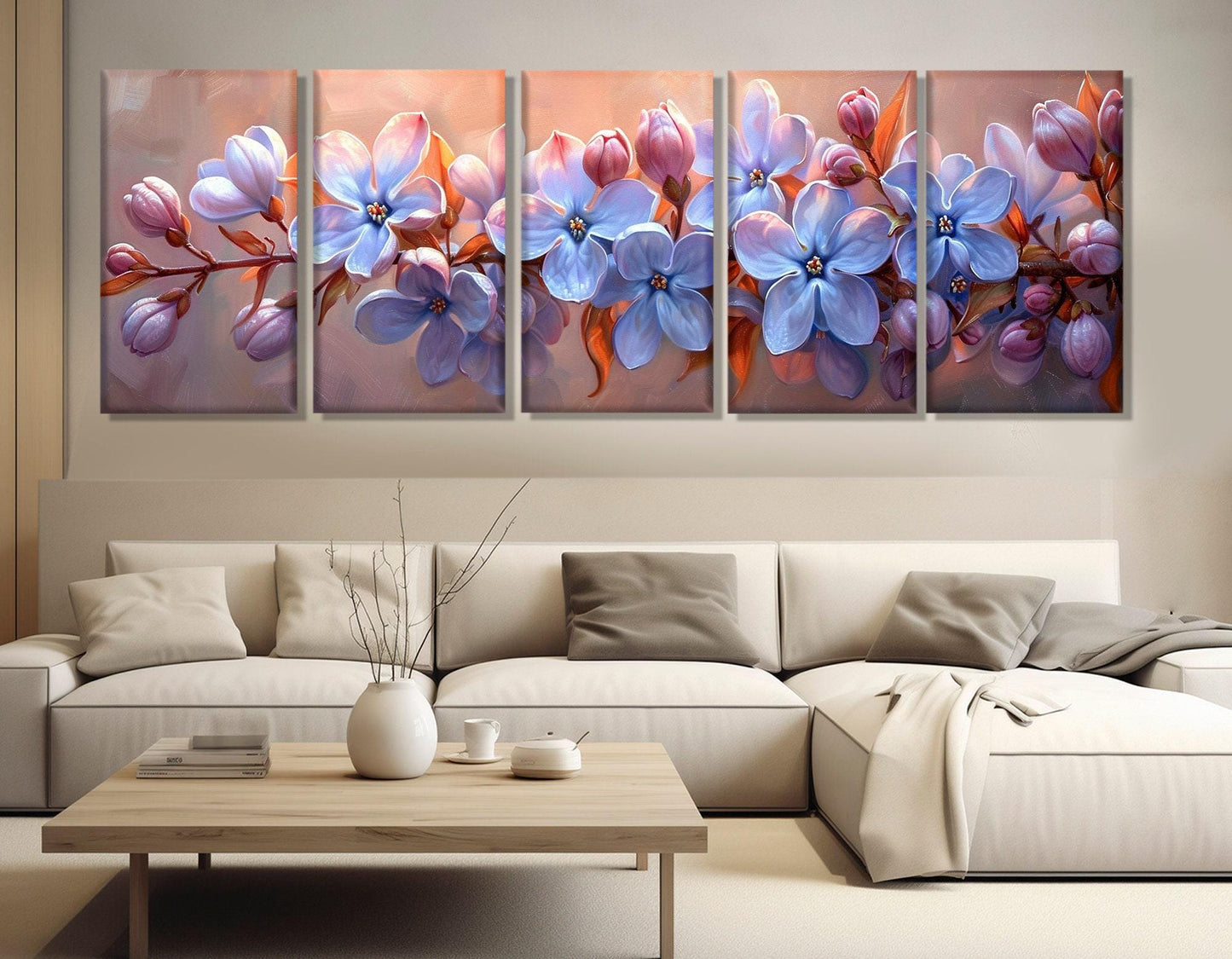 Lilac Canvas Art – Floral Wall Decor | Large Bedroom Panoramic Print, Ready to Hang