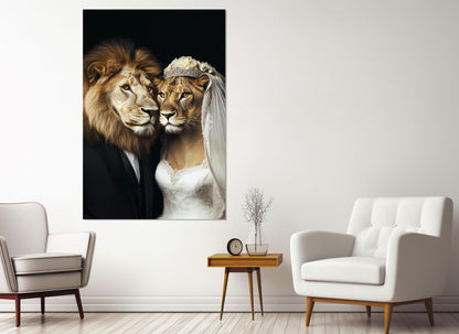 Newlyweds Canvas Print – Lion Couple Poster | Framed Canvas Art, Ready to Hang