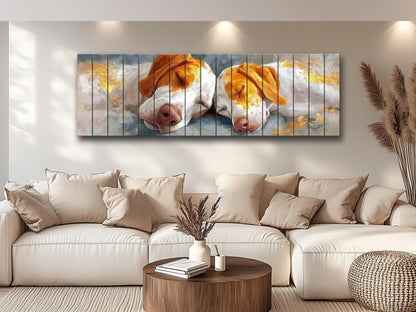 Sleeping Hounds Print on Natural Wood, Romantic Bedroom Decor, Rustic Pet Wall Art