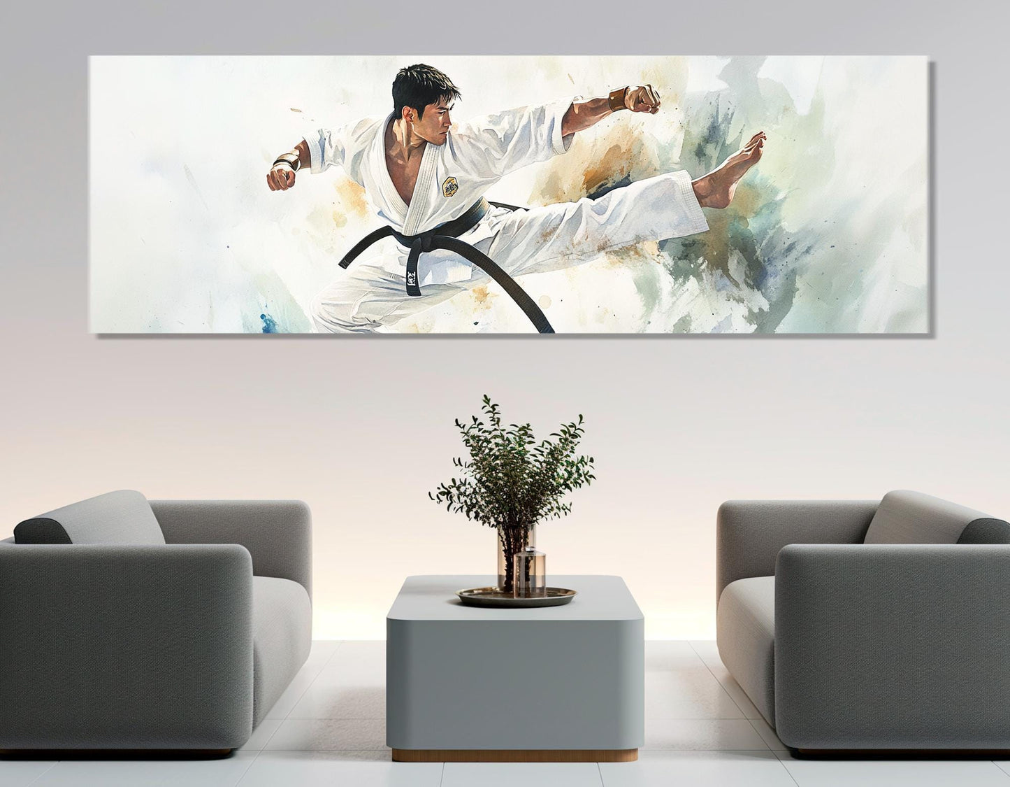 Jiu-Jitsu Watercolor Painting - Framed Cotton Canvas Print | Ready to Hang Wall Art