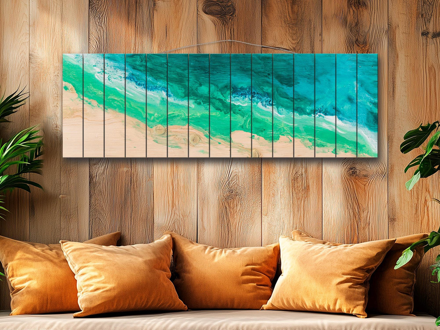 Aerial Beach Wood Wall Art - Abstract Beach Painting Printed on Wood, Beach Wall Art, Soft Tones Beach Painting, Rustic Nautical Wall Decor