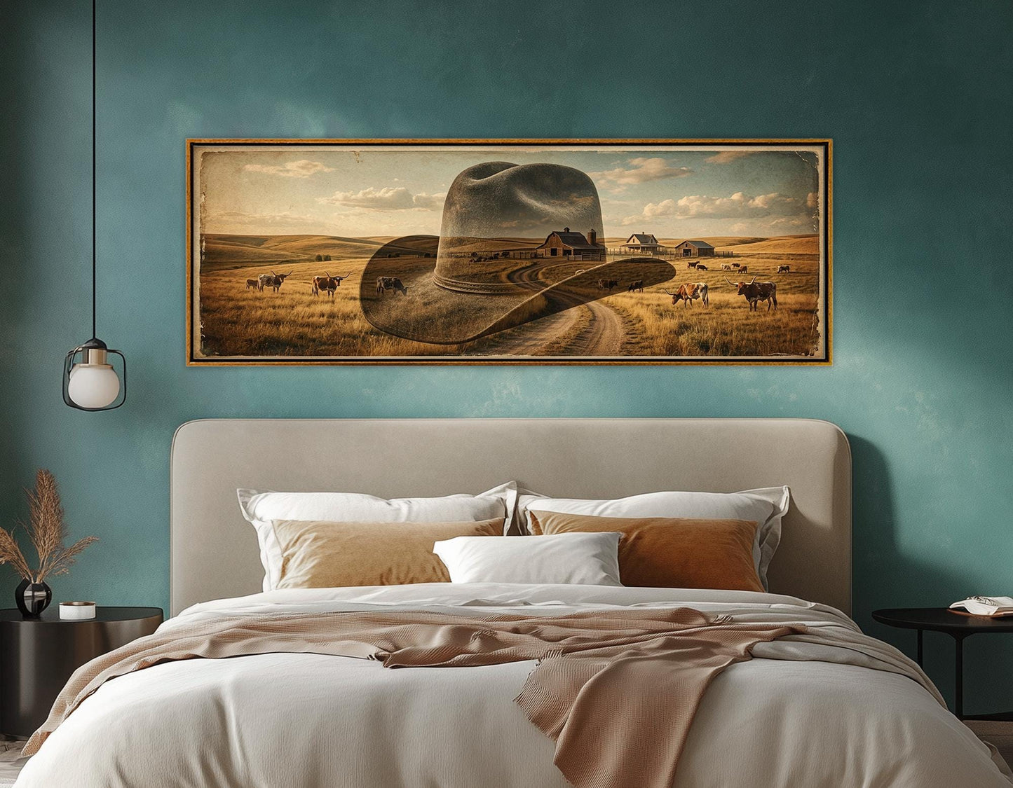 Cowboy Hat Canvas Print, Ranch Painting, Large Western Wall Art, Framed and Ready to Hang