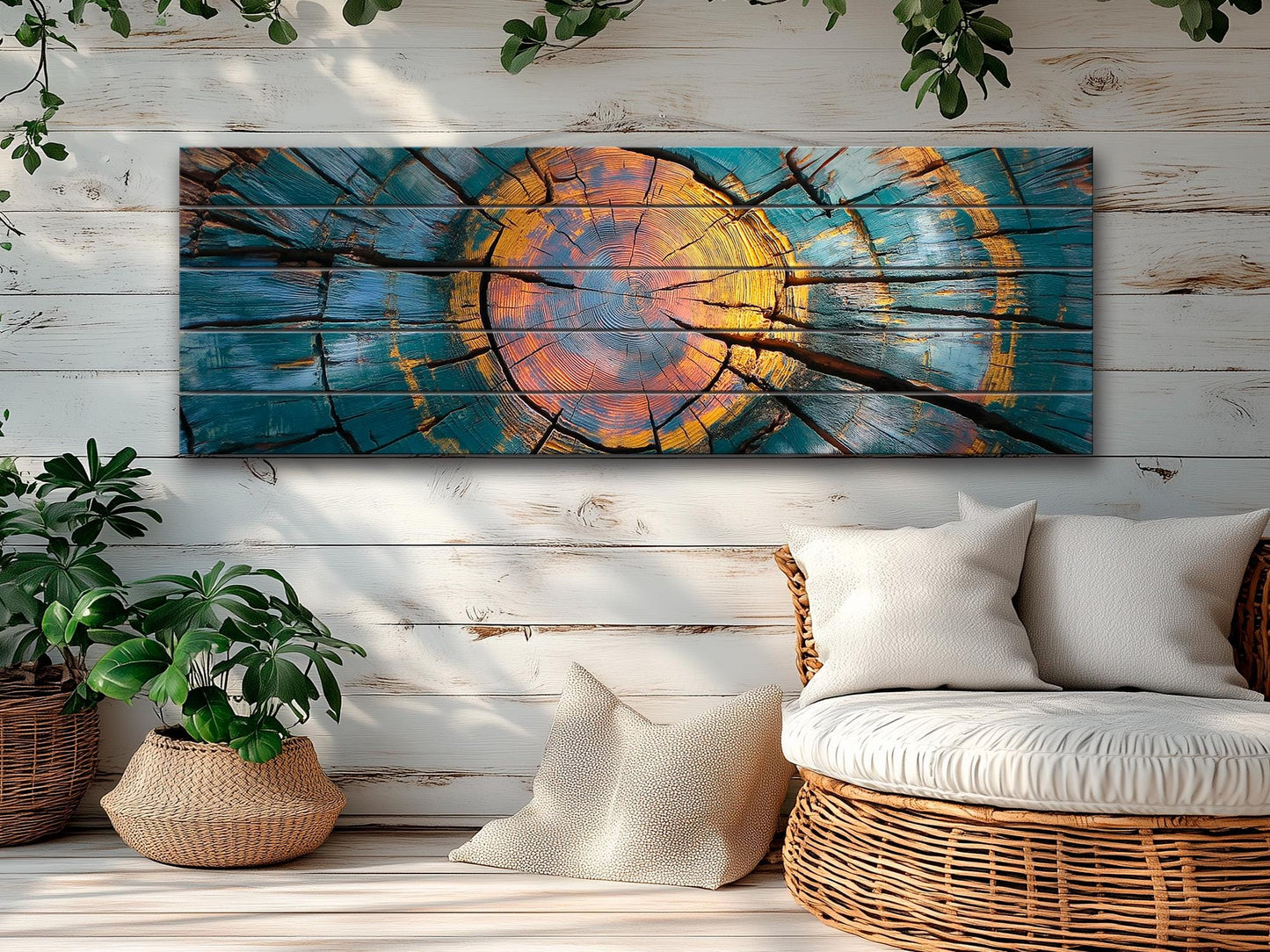 Rustic Wood Wall Art - Abstract Tree Rings Print on Natural Wood, Modern Wall Decor, Wood in Interior, Wood Texture Painting, Wooden Decor