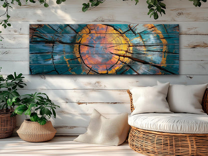 Rustic Wood Wall Art - Abstract Tree Rings Print on Natural Wood, Modern Wall Decor, Wood in Interior, Wood Texture Painting, Wooden Decor
