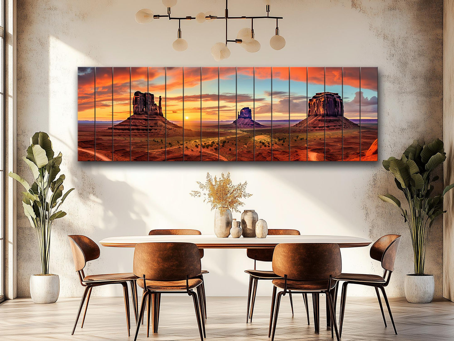 Red Rocks Wood Art – Monument Valley Painting on Natural Wood Planks | Rustic Wall Decor