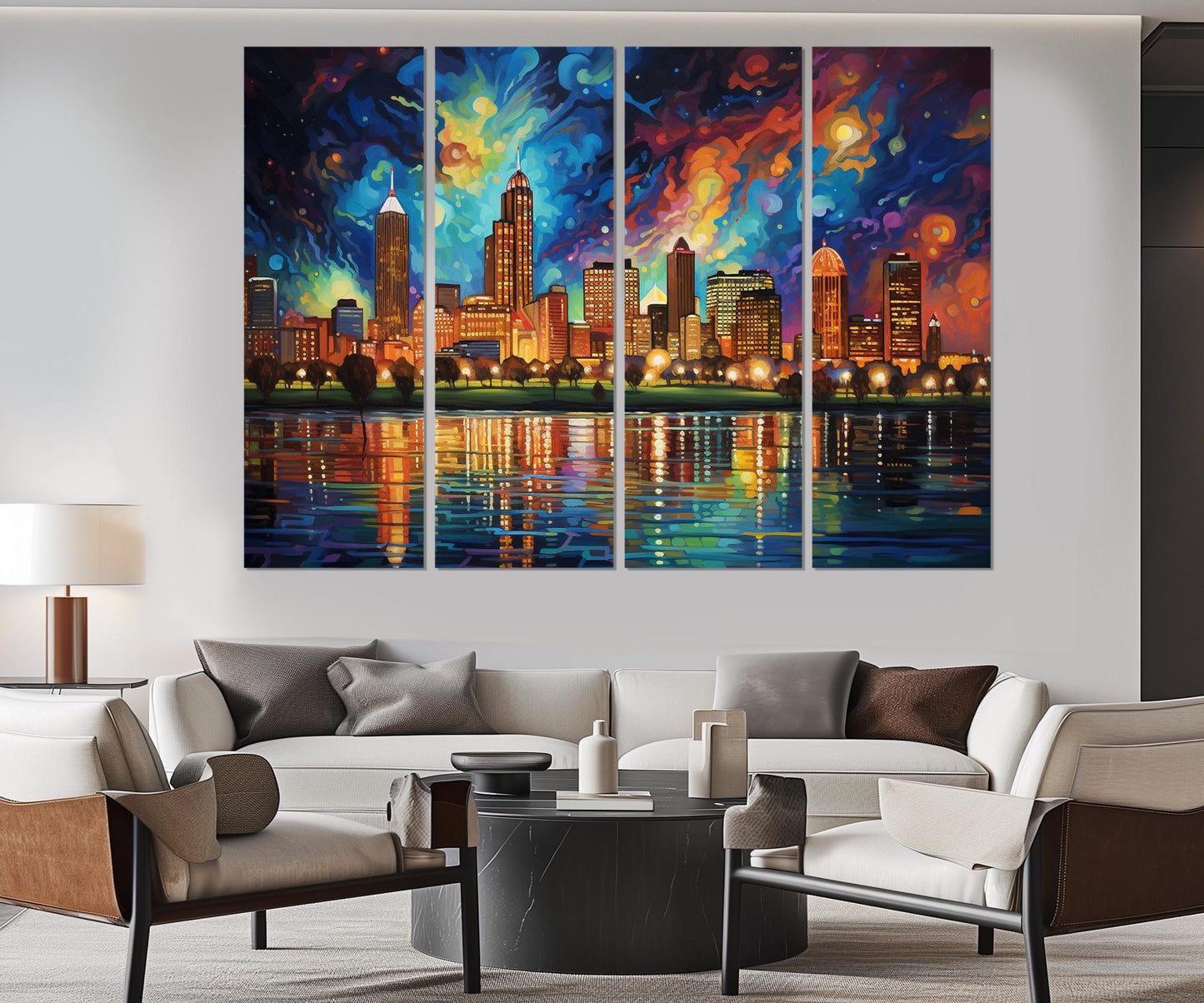 Detroit Canvas Print – Abstract Detroit Skyline Painting | Ready to Hang Wall Art