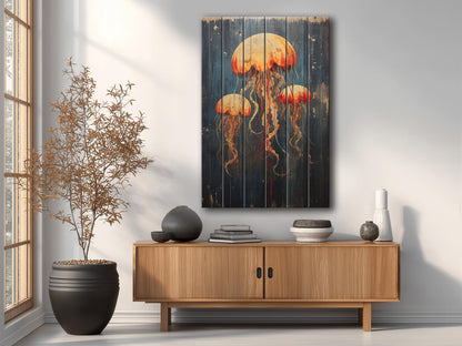 Jellyfish Wall Art – Rustic Wood Decor | Unique Natural Wood Print