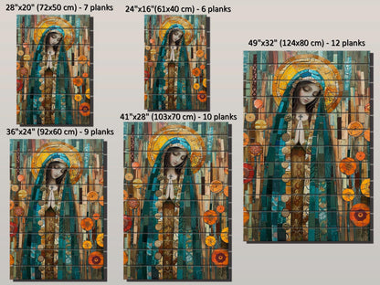 Saint Maria Wood Art – Natural Wood Print | Mosaic Religious Wall Decor