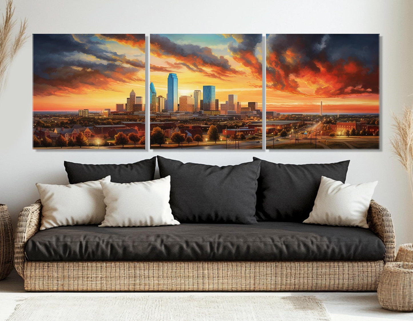 Oklahoma City Canvas Print – Abstract City Painting | Large Sunset Wall Art, Framed