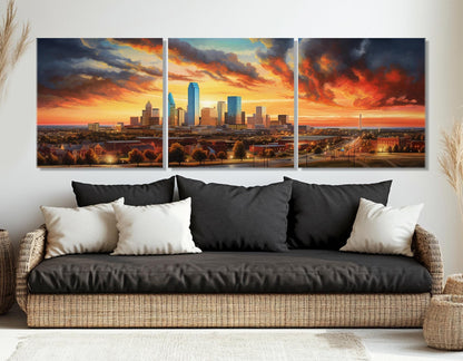 Oklahoma City Canvas Print – Abstract City Painting | Large Sunset Wall Art, Framed